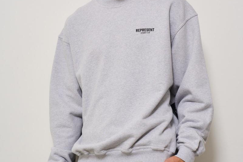 Felpa uomo girocollo grigia con logo OCM4115 GREYBLACK158 REPRESENT 