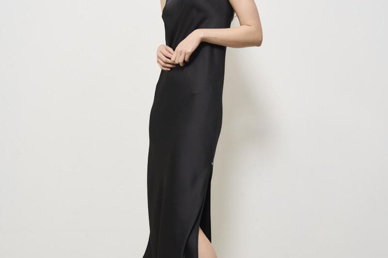 Abito donna midi satinato nero AB000037D 9300 HERNO 