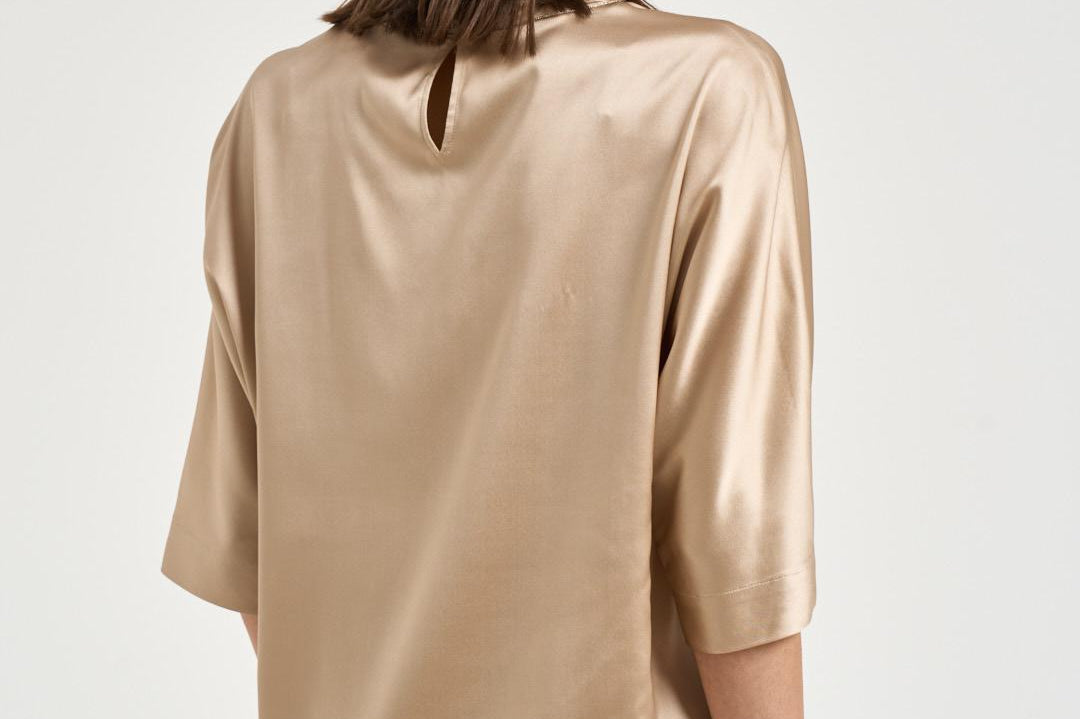 Blusa donna in raso beige A06871 2372E46E PESERICO 