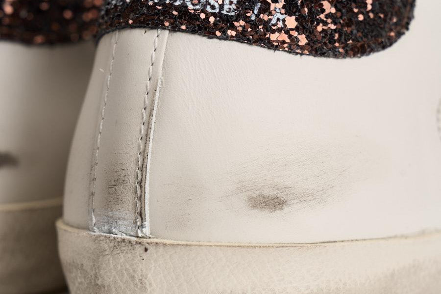 Sneakers donna Super Star bianche e glitter marroni GWF00101 F00812212386 GOLDEN GOOSE 