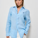 Camicia donna in lino gessata celeste 211970691 004 RALPH LAUREN 