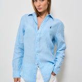 Camicia donna in lino gessata celeste 211970691 004 RALPH LAUREN 