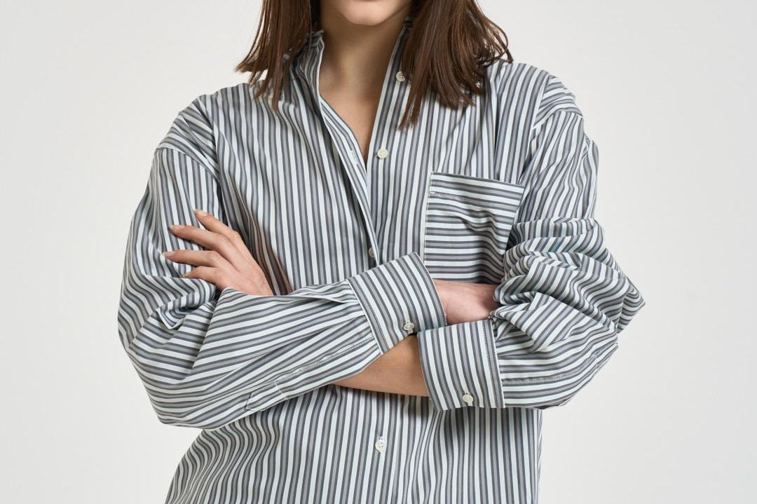 Camicia donna a righe bianca e grigia LASMY MUL5726S IRO 