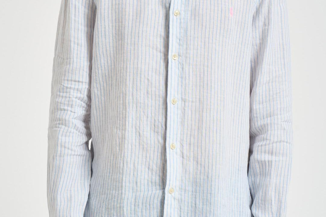 Camicia uomo in lino gessato bianca 710B15647 002 RALPH LAUREN 