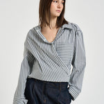 Camicia donna incrociata a righe bianca e grigia LACE MUL5726S IRO 