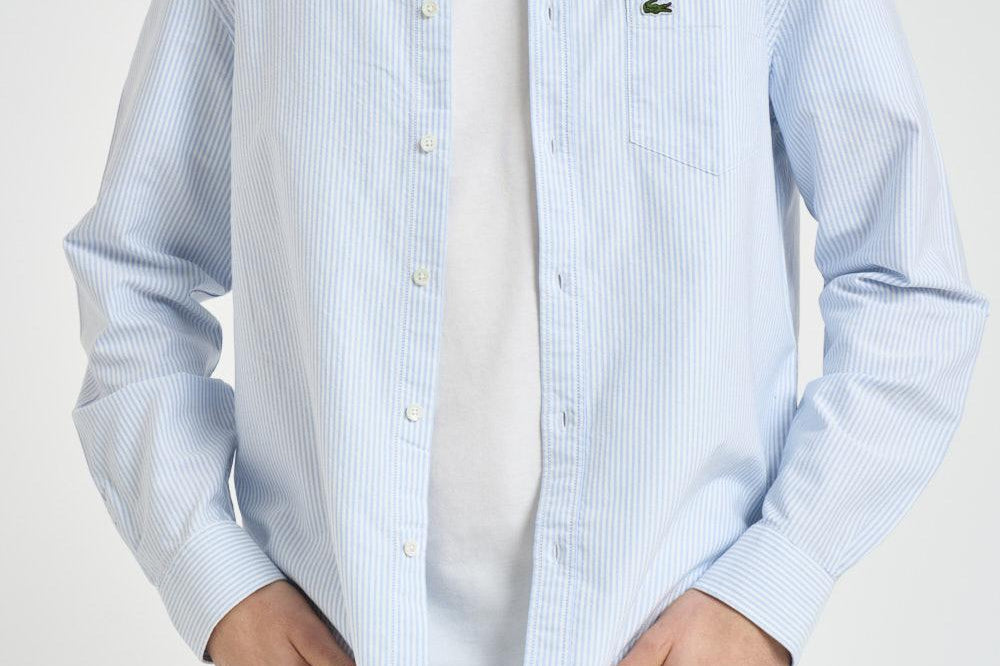 Camicia uomo a righe azzurra e bianca CH5625 E7B LACOSTE 
