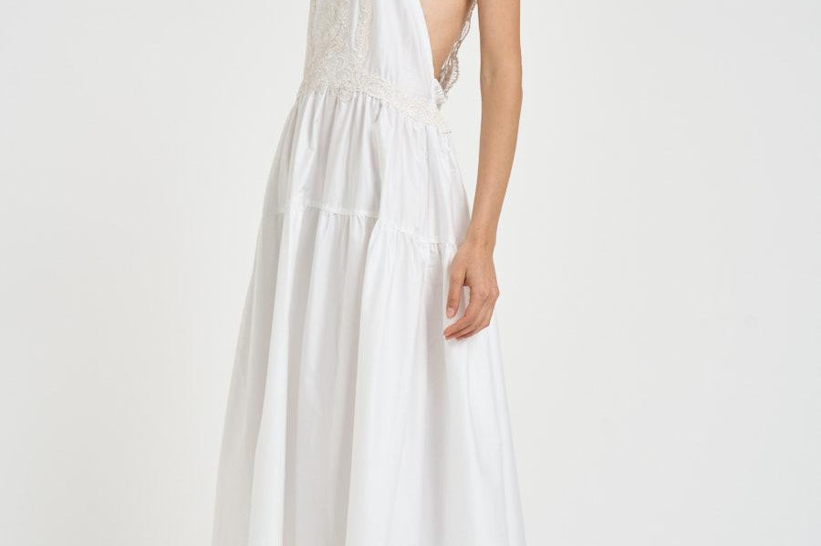 Abito donna lungo con pizzo bianco W06050581 WHITE MAURIZIO MYKONOS 