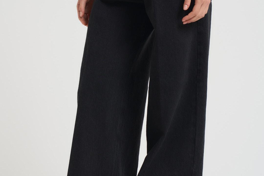 Pantalone donna a palazzo in denim nero 14336 8006NOIR FORTE FORTE 