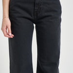 Jeans donna gamba dritta in denim nero WINNTTWILL CARBON HAIKURE 