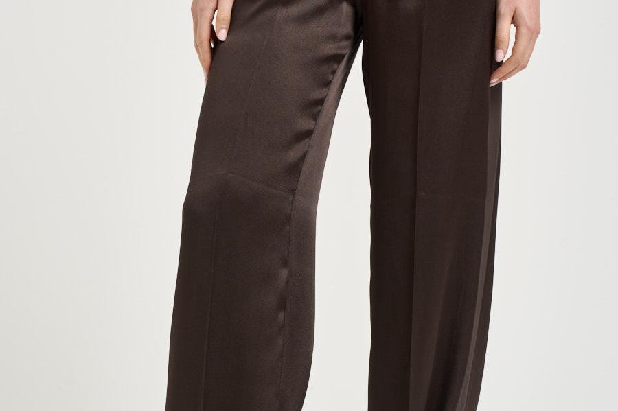 Pantalone donna satinato marrone Y6SM39 V22 SEMICOUTURE 