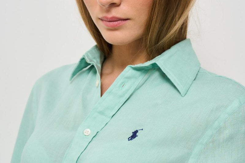 Camicia donna in lino verde acqua 211970730 013 RALPH LAUREN 