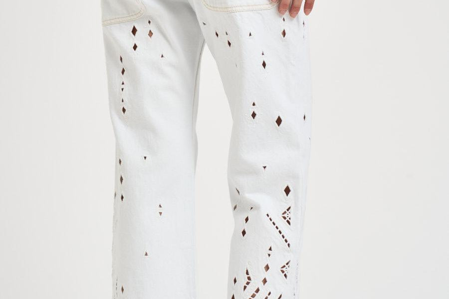 Jeans donna Amia traforati in denim bianco PA0698FA D2H01WHITE ISABEL MARANT 