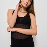 Top donna semitrasparente a costine nero 105149 A2LSZ99 PINKO 