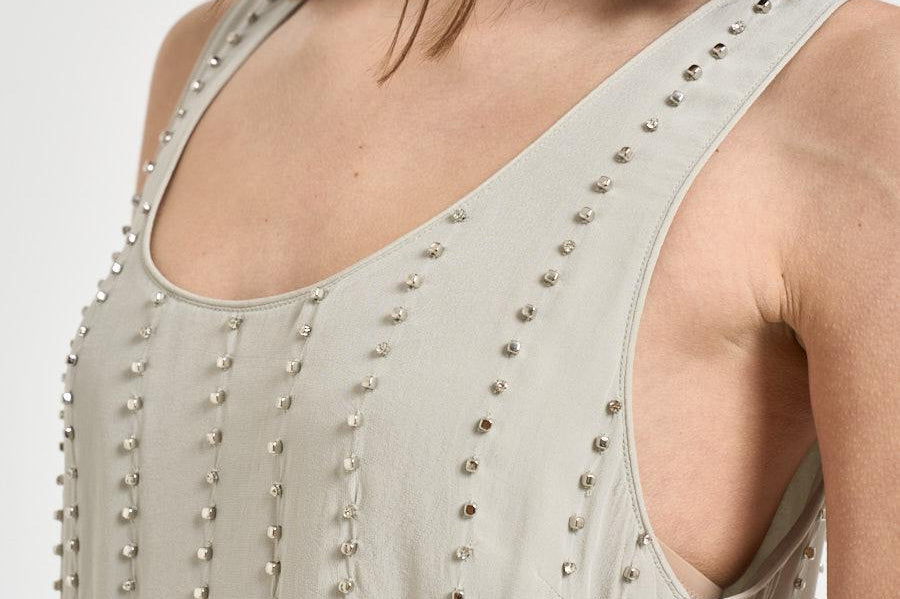 Blusa donna con strass grigia 106214A31F TESSAI18 PINKO 