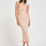 Abito donna lungo cipria macramè e frange TM190163A PEACH THE ANDAMANE 