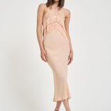 Abito donna lungo cipria macramè e frange TM190163A PEACH THE ANDAMANE 