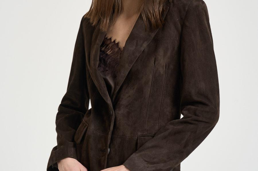 Giacca donna monopetto in suede marrone 8643 CAFFEINE SWORD 6.6.44 