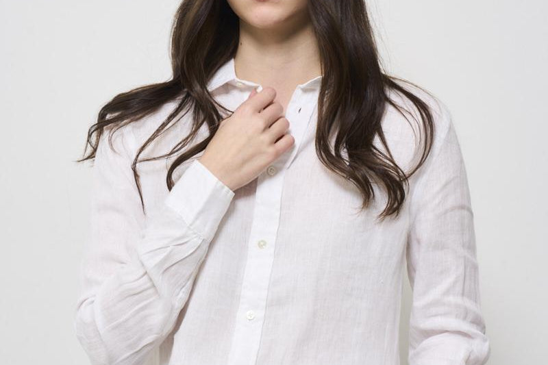 Camicia donna in lino bianco ottico 211970730 001 RALPH LAUREN 