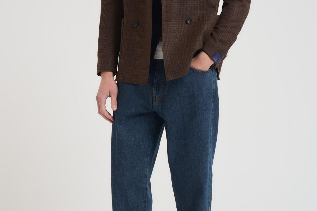 Giacca uomo doppiopetto in check marrone G751MF 408157F SANTANIELLO 