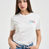T-shirt donna girocollo bianca con ricamo EMILIE 09769L MC2 SAINT BARTH 