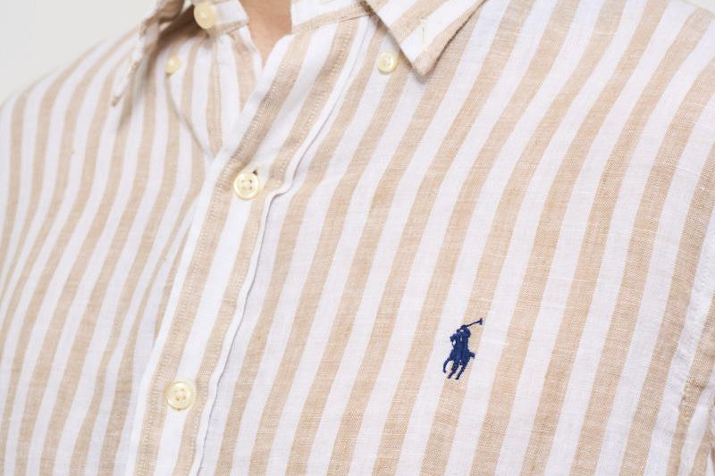 Camicia uomo a righe in lino beige 710969636 002 RALPH LAUREN 