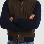 Giubbotto uomo in camoscio e tessuto blu FRANCIS KNIT 309 THE JACK LEATHERS 
