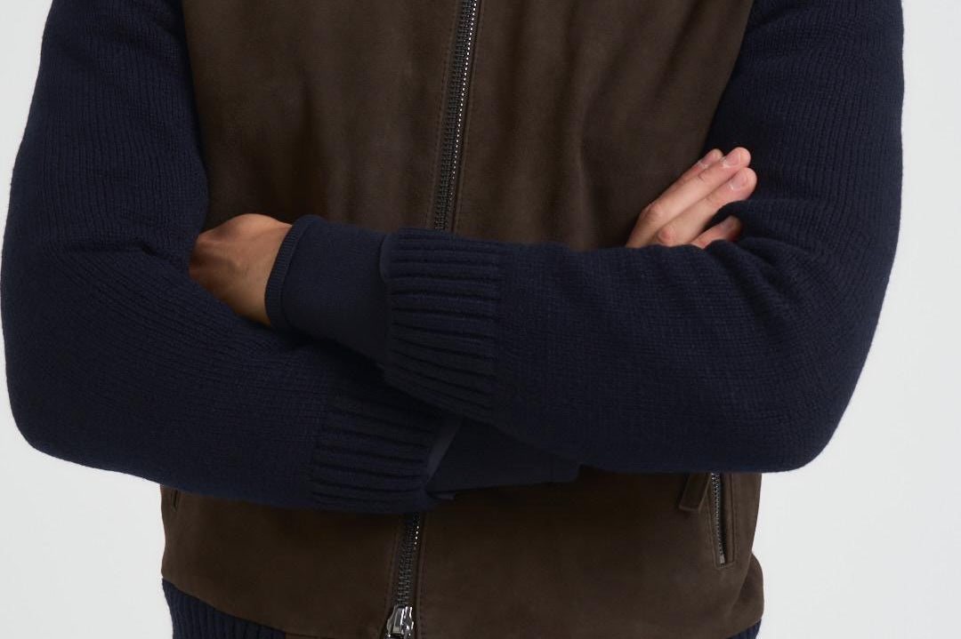 Giubbotto uomo in camoscio e tessuto blu FRANCIS KNIT 309 THE JACK LEATHERS 