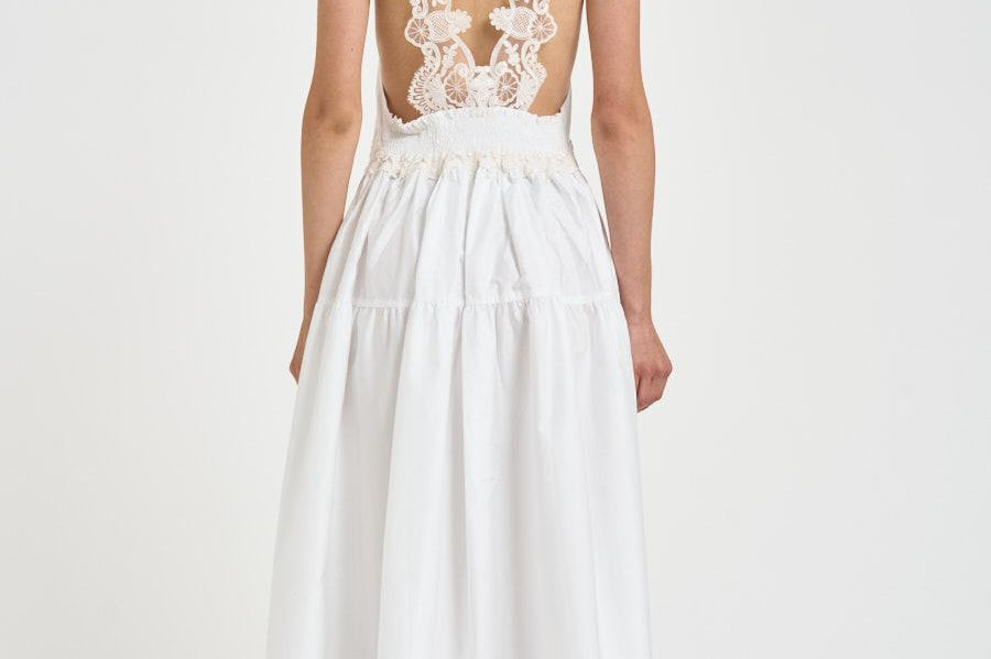 Abito donna lungo con pizzo bianco W06050581 WHITE MAURIZIO MYKONOS 