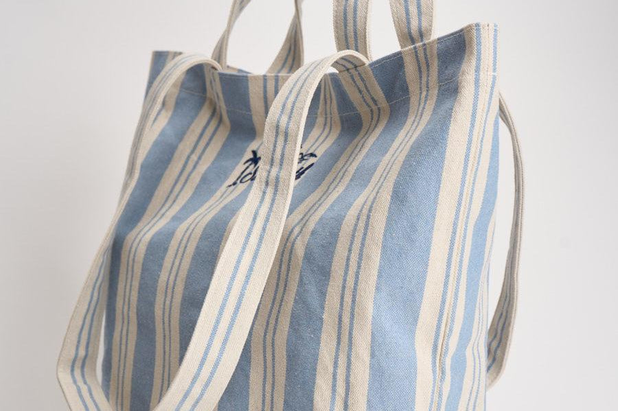 Borsa tote donna in cotone a righe celeste BIGSTRIPESV 3161EMB MC2 SAINT BARTH 