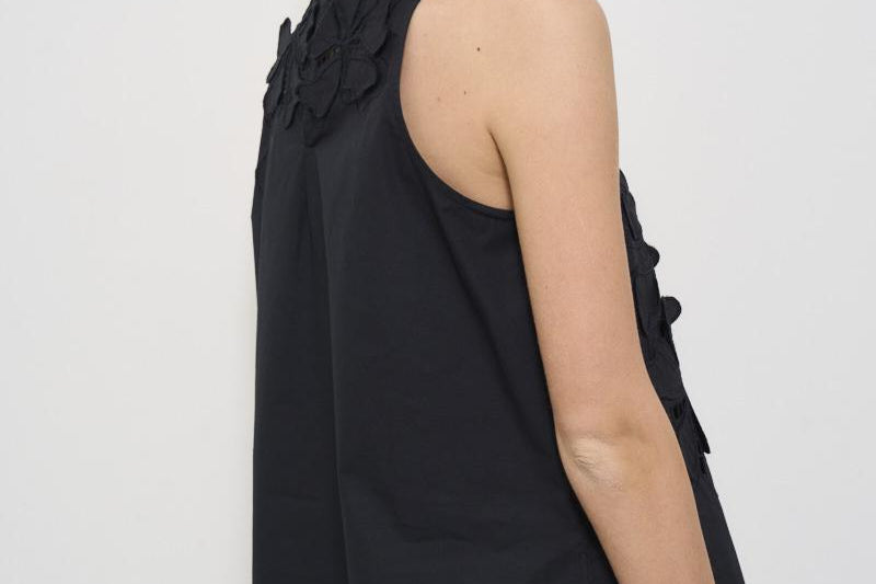Top donna in popeline nero ricamato 13606 NERO8012 FORTE FORTE 