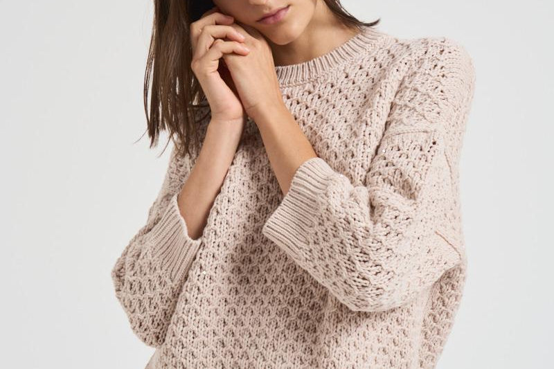 Maglia donna girocollo traforata beige A99314F05 947 PESERICO 