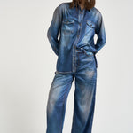 Camicia donna in denim blu slavato GWP02525 P00240650100 GOLDEN GOOSE 