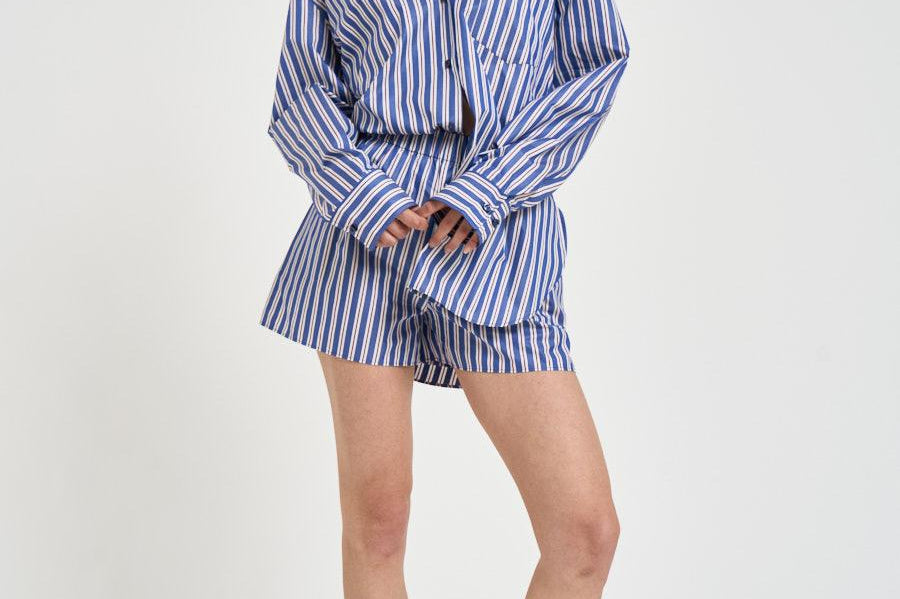 Set camicia e shorts donna over a righe blu TM196419B BLUEROUGENOIR THE ANDAMANE 