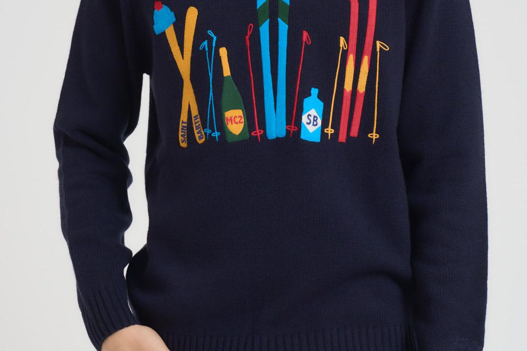 Maglia uomo girocollo con ricamo blu BOMBARDLT 61EMB MC2 SAINT BARTH 