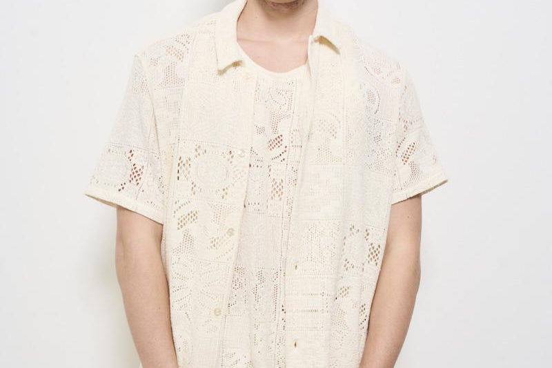 Camicia uomo traforata panna LDM401098 215215IVORY LES DEUX 