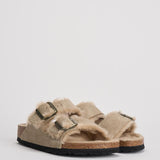 Sandalo arizona in shearling e camoscio donna 1028293 TAUPE BIRKENSTOCK 