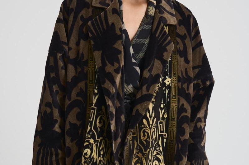 Cappotto lungo Revdox in fantasia nero 12438 516458 PIERRE-LOUIS MASCIA 