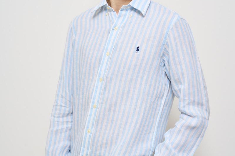 Camicia uomo a righe in lino celeste 710969636 003 RALPH LAUREN 