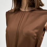 Abito donna midi satinato marrone. 5D1029 L9486611 GLANSHIRT 
