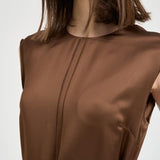 Abito donna midi satinato marrone. 5D1029 L9486611 GLANSHIRT 