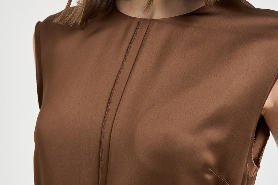 Abito donna midi satinato marrone. 5D1029 L9486611 GLANSHIRT 