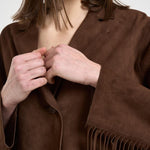 Giacca donna con frange in suede marrone 8730 CAFFE ACCADEMIE TESSILI 