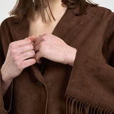 Giacca donna con frange in suede marrone 8730 CAFFE ACCADEMIE TESSILI 