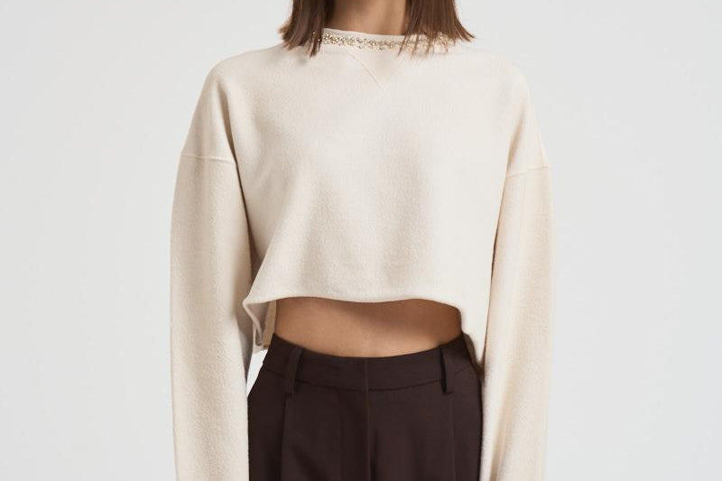 Maglia donna cropped panna GWP02203 P00212211616 GOLDEN GOOSE 