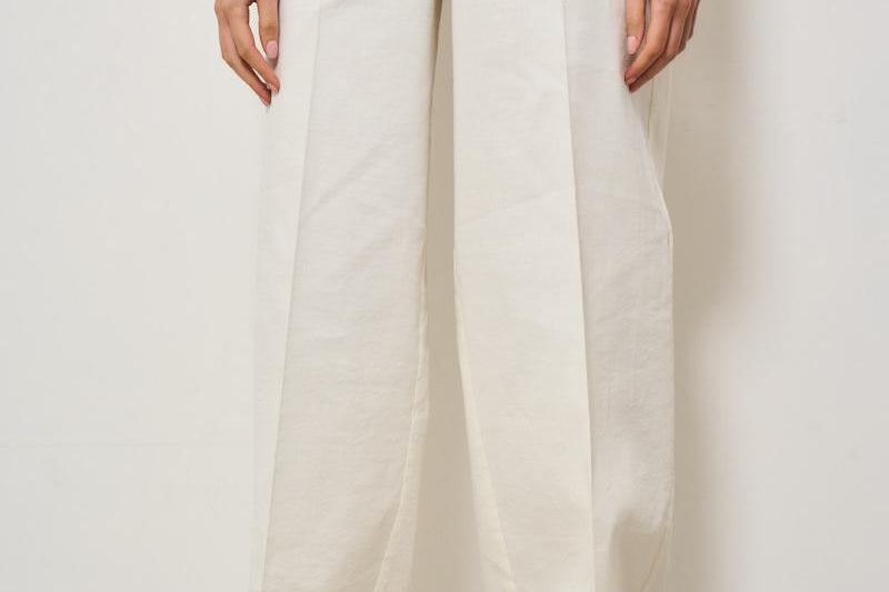 Pantalone donna a palazzo in lino bianca 104929 A0IMZ07 PINKO 