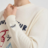 Maglia uomo girocollo con ricamo Courmayeur panna HERON COURMAD10EMB MC2 SAINT BARTH 