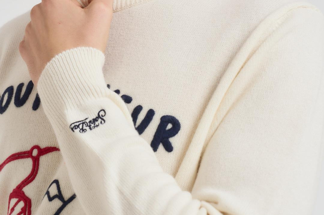 Maglia uomo girocollo con ricamo Courmayeur panna HERON COURMAD10EMB MC2 SAINT BARTH 