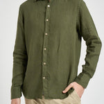 Camicia uomo in lino verde J66TNP UU2 ACCADEMIE TESSILI 