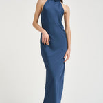 Abito donna lungo satinato blu 16193 BLUE ACTUALEE 