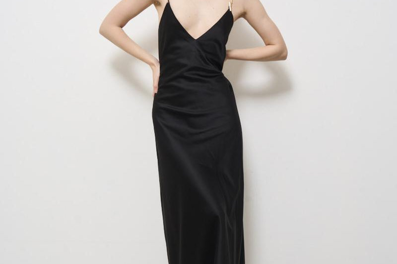 Abito donna lungo Selena Dress nero 625SS6603A BLACK DANAME 